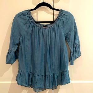 Denim ruffle blouse